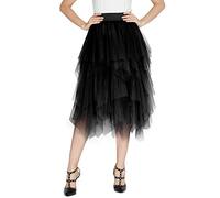 Urban GoCo Mujeres Enagua Falda Corta Midi Tul Damas Cintura Elástica Asimetricas Tutu Falda para Fiesta Danza (S, Negro)
