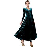Urban GoCo Mujeres Vestidos Terciopelo Largo Elegante V-Cuello Manga Larga Maxi Vestidos para Cóctel Fiesta (XL, Lyons Azul)