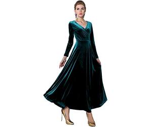 Urban GoCo Mujeres Vestidos Terciopelo Largo Elegante V-Cuello Manga Larga Maxi Vestidos para Cóctel Fiesta (XL, Lyons Azul)