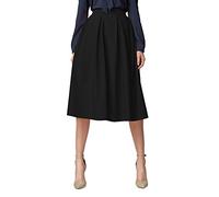 Urban GoCo Mujeres Vintage Falda Midi Plisada A-Line con Bolsillos Faldas Larga Negro M