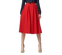 Urban GoCo Mujeres Vintage Falda Midi Plisada A-Line con Bolsillos Faldas Larga Rojo XL