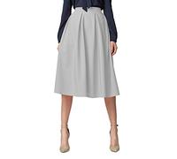 Urban GoCo Mujeres Vintage Falda Midi Plisada A-Line con Bolsillos Faldas Larga (XL, Gris Claro)
