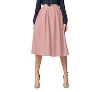Urban GoCo Mujeres Vintage Falda Midi Plisada A-Line con Bolsillos Faldas Larga (XL, Pink)