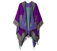 Urban GoCo Poncho Mantilla con Borlas del Estilo de Retro Chal Cape para Mujeres (#2 Morado)