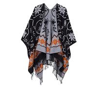 Urban GoCo Poncho Mantilla con Borlas del Estilo de Retro Chal Cape para Mujeres (Negro #2)