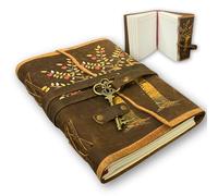 URBAN LEATHER B6 Diario Vintage de Cuero Encuadernado con Impresión UV Árbol de la Vida, Cuaderno de Escritura de Cuero Marrón con Llaves de Latón para Hombres y Mujeres, Diario de Viaje Hecho a Mano