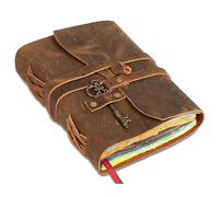 URBAN LEATHER - Diario de cuero vintage de 7 pulgadas con llave, páginas en blanco de borde de cubierta con múltiples colores, sin forrar, hecho a mano de forma antigua, papel en blanco, libro de