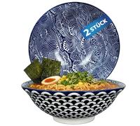 Urban Lifestyle cuenco ramen 2 piezas Ø 20,5 cm cuenco grande de porcelana estilo japonés apilable 1000 ml bol sopa cuenco noodles para ramen pho ensalada muesli SEIGAIHA