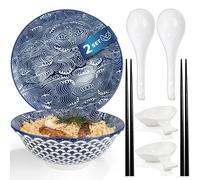 Urban Lifestyle - Juego de 8 Cuencos Ramen de Porcelana 1 L · Para 2 Personas con Cuencos, Cuencos para Salsa, Cucharas y Palillos · Ideal para Bol Ramen, Ramen Bowl, Udon, Pho y Ensaladas (Seigaiha)