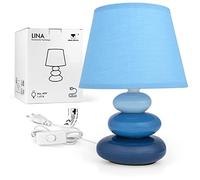 Urban Lifestyle Lámpara de mesa Lina (azul) lámpara de mesa con pantalla de tela, compatible con LED, E14, 230V lámpara de mesa de cerámica, lámpara de noche, lámpara de sofá, lámparas de alféizar