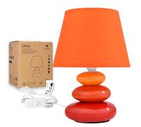 Urban Lifestyle lámpara de mesita de noche Lina en naranja, lámpara de mesa de cerámica con pantalla de tela, E14 230V, apta para LED, para dormitorio, salón, alféizar y mesa auxiliar