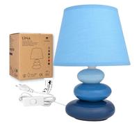 Urban Lifestyle Lina lámpara mesita noche azul, lámpara de mesa de cerámica con pantalla de tela, E14 230V, apta para LED, lámpara de noche para dormitorio, salón, alféizar y mesa auxiliar