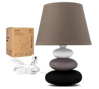 Urban Lifestyle Lina lámpara mesita noche taupe mate, lámpara de mesa de cerámica con pantalla de tela, E14 230V, apta para LED, lámpara de noche para dormitorio, salón, alféizar y mesa auxiliar
