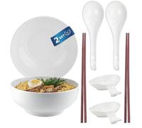 Urban Lifestyle Set Cuencos Ramen para 2 Personas Ø 17,5 cm 1200 ml, New Bone China Blanca, Cuencos para Ramen con Cucharas, Palillos Japoneses y Cuencos Pequeños, Cuencos Sopa