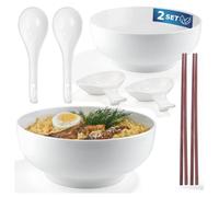Urban Lifestyle Set Cuencos Ramen para 2 Personas Bol Ramen Ø 20,5 cm Porcelana New Bone China con Palillos Japoneses, Cucharas y Cuencos Salsa Cuenco Sopa, Bol Ensalada, Cuencos Cerámica