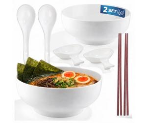 Urban Lifestyle Set Cuencos Ramen para 2 Personas Bol Ramen Ø 20,5 cm Porcelana New Bone China con Palillos Japoneses, Cucharas y Cuencos Salsa Cuenco Sopa, Bol Ensalada, Cuencos Cerámica