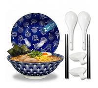 Urban Lifestyle Set Cuencos Ramen y Udon para 2 Personas Vajilla Asiática de Porcelana Ø 20,5 cm 1000 ml con Cucharas Ramen, Cuencos para Salsas y Palillos Japoneses - Estilo Japonés (Uchiwa)