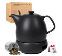 Urban Lifestyle tetera con calentador 1,6 L tetera de porcelana negro mate con infusor de acero inoxidable para té a granel con filtro juego de té Copenhagen