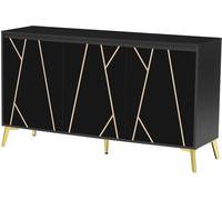 Urban Meuble Aparador negro moderno con patrón geométrico y detalles dorados.