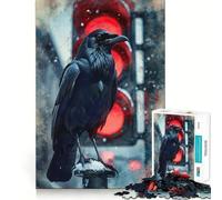 Urban Omen︰ El Cuervo en Rojo Rompecabezas 1000 Piezas sin Rebabas,Corte Limpio,portátil,Ideal para Viajes (50x75cm)
