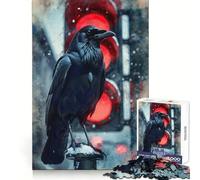Urban Omen︰ El Cuervo en Rojo Rompecabezas de 1000 Piezas para Adultos Regalos de Rompecabezas Habilidad cognitiva Actividad Relajante Corte Exacto Regalo Festivo (38x26cm)