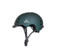Urban Prime Casco Urbano, Casco de Protección con Visera y Luz Delantera/Trasera, para Bicicleta, E-Bike y Patinete Eléctrico, Unisex Adulto, Verde, L