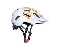 Urban Prime Energy Helmet, Casco Protector Unisex Adulto con Luces y Visera para Bicicletas, E-Bikes y Patinetes Eléctricos, Blanco y Naranja, L