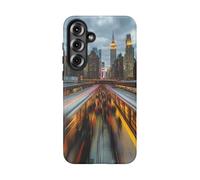 Urban Skyline and Subway Motion Blur - Funda resistente mate compatible con Samsung Galaxy S25 Plus, color negro