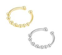 URBAN SPARKS Anillo Fidget de acero inoxidable para mujer, ajustable, anillo giratorio con perlas, anillo Anxiety anillo resistente al agua, anillo giratorio antiestrés, anillo minimalista para mujer