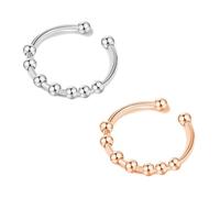 URBAN SPARKS Anillo Fidget de acero inoxidable para mujer, ajustable, anillo giratorio con perlas, anillo Anxiety anillo resistente al agua, anillo giratorio antiestrés, anillo minimalista para mujer