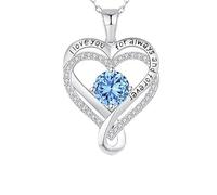 URBAN SPARKS Collar de corazón eterno de doble capa para mujer con colgante de piedra natal, cadena de clavícula, regalo ideal para el día de San Valentín, joyería Mittelgroße, plata, no