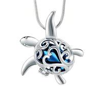 URBAN SPARKS Collar de urna de plata con forma de tortuga, colgante de cenizas, diseño de corazón, joya conmemorativa para humanos o mascotas, collar de joyería conmemorativa, Mittelgroße, Plata, No.