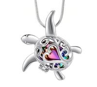 URBAN SPARKS Collar de urna de plata con forma de tortuga, colgante de cenizas, diseño de corazón, joya conmemorativa para humanos o mascotas, collar de joyería conmemorativa, Mittelgroße, Plata, No.