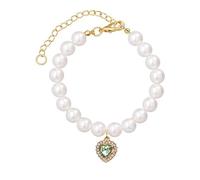 URBAN SPARKS Luxury Pearl Pet Necklace with Heart Crystal Pendant - Adjustable Elegant Cat & Dog Collar, Cute Decorative Jewelry for Small Pets, M(25-35cm&5kg-7.5kg ), Dorado, Ágata