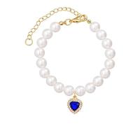 URBAN SPARKS Luxury Pearl Pet Necklace with Heart Crystal Pendant - Adjustable Elegant Cat & Dog Collar, Cute Decorative Jewelry for Small Pets, M(25-35cm&5kg-7.5kg ), Dorado, Ágata