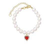 URBAN SPARKS Luxury Pearl Pet Necklace with Heart Crystal Pendant - Adjustable Elegant Cat & Dog Collar, Cute Decorative Jewelry for Small Pets, S(15-20cm&2kg-4.5kg ), Dorado, Ágata