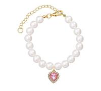 URBAN SPARKS Luxury Pearl Pet Necklace with Heart Crystal Pendant - Adjustable Elegant Cat & Dog Collar, Cute Decorative Jewelry for Small Pets, M(25-35cm&5kg-7.5kg ), Dorado, Ágata