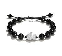 URBAN SPARKS Pulsera de cuentas de obsidiana natural y cuarzo rosa S999 de plata china que atrae la fortuna, bestia mítica Pixiu, para mujer, regalo del día de San Valentín (Obsidiana)