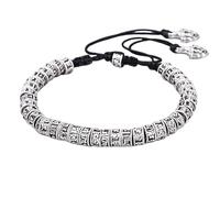 URBAN SPARKS Pulsera de mantra tibetana para hombre y mujer, pulsera de cordón ajustable hecha a mano con cuentas de aleación grabadas, joyería vintage de espiritualidad