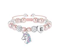 URBAN SPARKS Pulsera infantil de unicornio de plata 925, pulsera para niña con corazón, perlas blancas y bolas de estrás, ajustable, regalo para niñas, Mittelgroße, Plata, No.