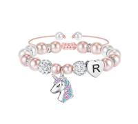 URBAN SPARKS Pulsera infantil de unicornio de plata 925, pulsera para niña con corazón, perlas blancas y bolas de estrás, ajustable, regalo para niñas, Mittelgroße, Plata, No.
