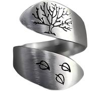 URBAN SPARKS Simple Tree of Life Men Women Screwy Ring Silver Colour Tree and Leaves Brushed Ladies Punk Party Jewellery Creative Opening Ring Size Adjustable, Mittelgroße, Metal (tree of live 1)