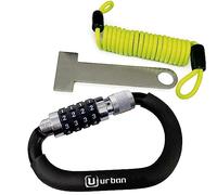 URBAN UR140 Candado Casco Moto, Mosqueton con Código 4 Digitos Más Seguro, Adaptador T Hebilla, Cable Seguridad Acero Trenzado Más Visible, Accesorio Antirrobo Universal para Casco Moto Bicicleta