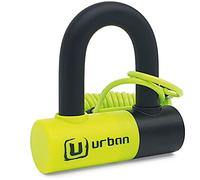 URBAN UR59 Candado Moto Disco Mini U ø14mm, Alta Seguridad, Antirrobo Moto Doble Función Bloqueo Pinza Freno o Cadena Seguridad, Doble Cierre Acero Endurecido, Cable Recordatorio, Cepo Moto Universal