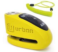 URBAN UR910Y Candado Moto con Alarma 120 dB, Amarillo+Negro Acero Inox Pintado +Disuasorio, Homologado SRA & Sold Secure Gold, Doble Cierre Ø10mm, Bateria CR2, Antirrobo Pinza Cepo Disco Freno Scooter