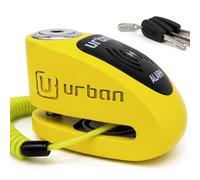 URBAN UR910Y Candado Moto con Alarma 120 dB, Amarillo+Negro Acero Inox Pintado +Disuasorio, Homologado SRA & Sold Secure Gold, Doble Cierre Ø10mm, Bateria CR2, Antirrobo Pinza Cepo Disco Freno Scooter