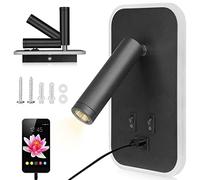 UrbanHomes 3W+9W LED Lámpara De Lectura Luz De Lectura Con Interruptor Apliques Para Lectura En Interior Iluminación de Pared puerto de carga USB Lámpara Para Dormitorio Hotel (Negro)