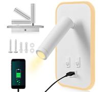 UrbanHomes 3W+9W LED Lámpara De Lectura Luz De Lectura Con Interruptor Apliques Para Lectura En Interior Iluminación de Pared puerto de carga USB Lámpara Para Dormitorio Hotel (Blanco)