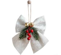 UrbanHui Adorno de lazo para árbol de Navidad con tela de terciopelo y decoraciones de campana 3D, adorno colgante de estilo coreano para uso navideño de temporada, 1 pieza (tamaño pequeño, blanco)