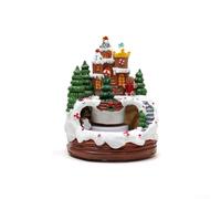 UrbanHui Casa de pueblo de Navidad con tren en movimiento, luz cálida y música, decoración de resina alimentada por batería o USB para fiestas de vacaciones, adorno decorativo festivo del hogar (B)